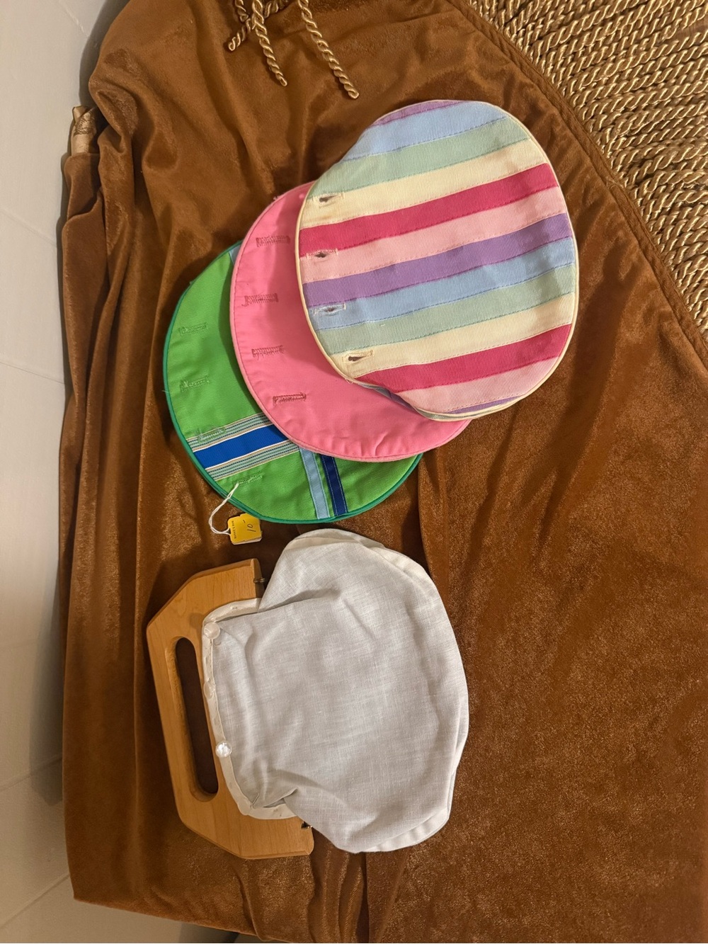 Vintage de Lanthe Bermuda Bag Wood Handle Purse 3 Interchangeable Covers 70s
